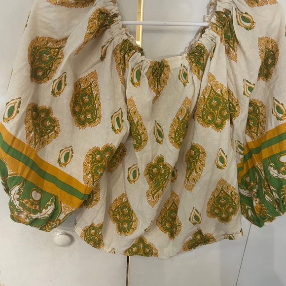 Haute Hippie Cream Blouse with Green & Gold Paisley Motif - Picture 9 of 11